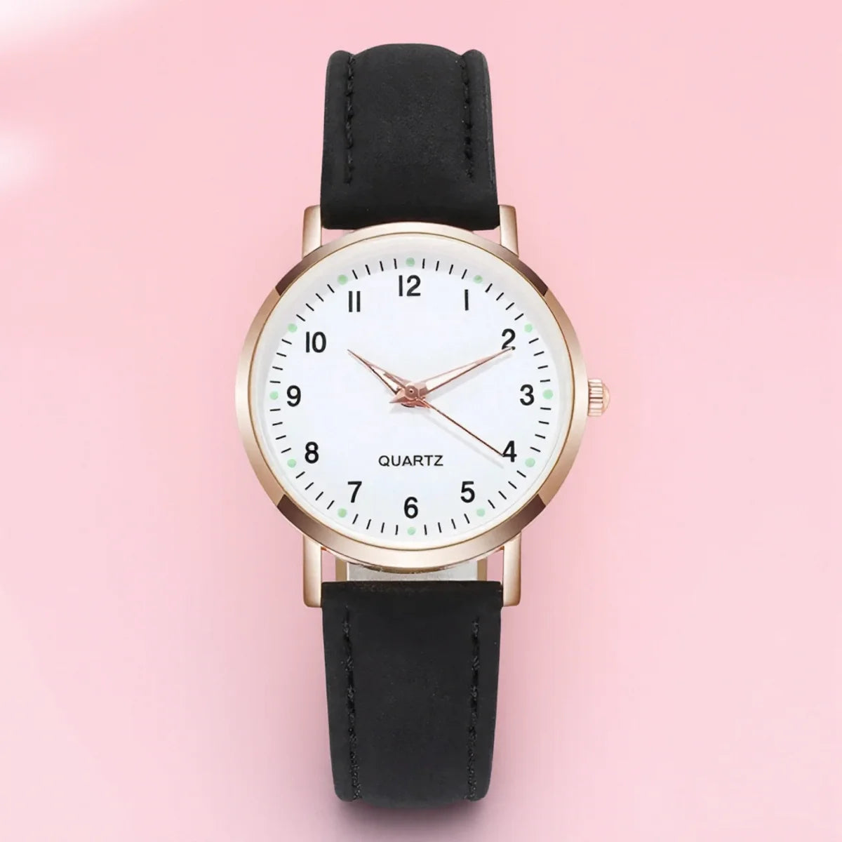 Women Casual Round Quartz Watch Luminous Analog Wristwatch PU Leather Strap for Girls Students