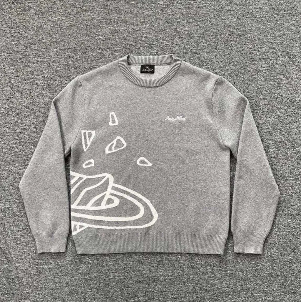American Street Planet Embroidered Sweater Jacquard Logo Unisex Couple Crewneck Knitwear