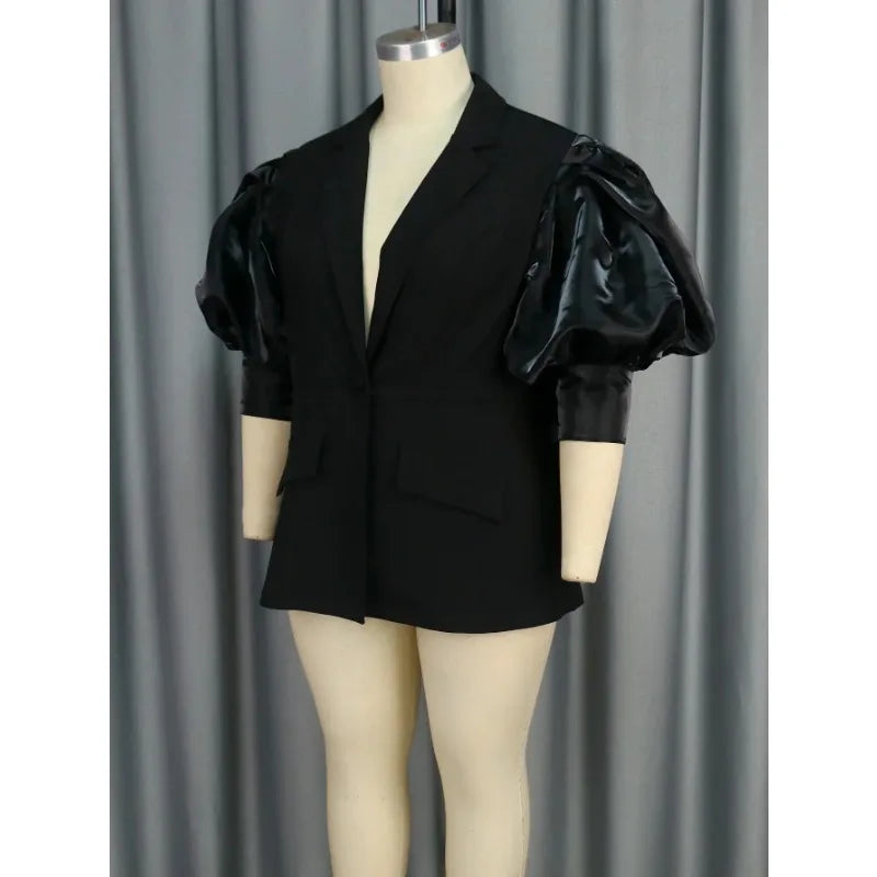 Customized Black Blazer for Women Suit Jacket Office Ladies Business Casual Lantern Sleeves Classy Female Elegant Turn Down Coll