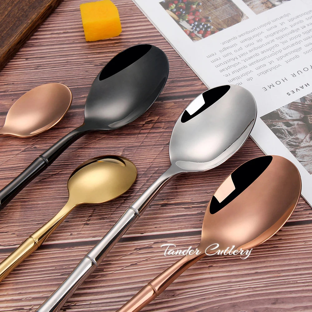 6/24/30Pcs Stainless Steel 304 Cutlery Set Sliver Tableware Western Bamboo Shaped Handle Dinner Set Knife Fork Spoon Sliverware