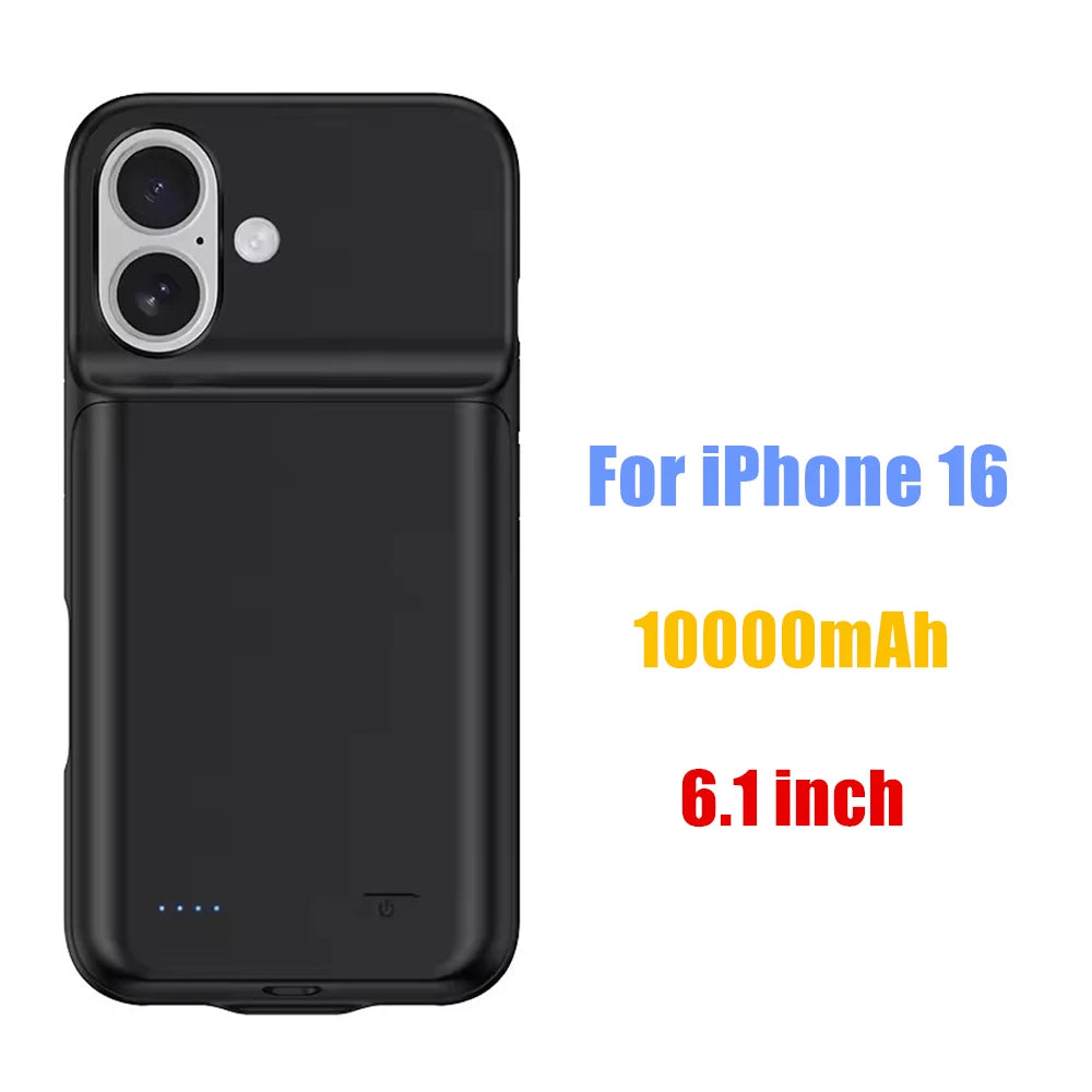 10000mAh Powerbank Cover For iPhone 17 16 Pro Max 17Air 16 Plus 16e External Battery Cases Portable Charger Power Bank Case