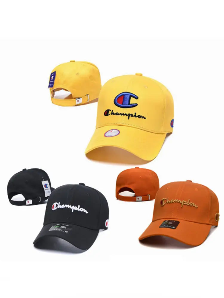 Yellow Champion baseball cap featuring an embroidered logo and brand tag designed as a unisex summer sun hat.