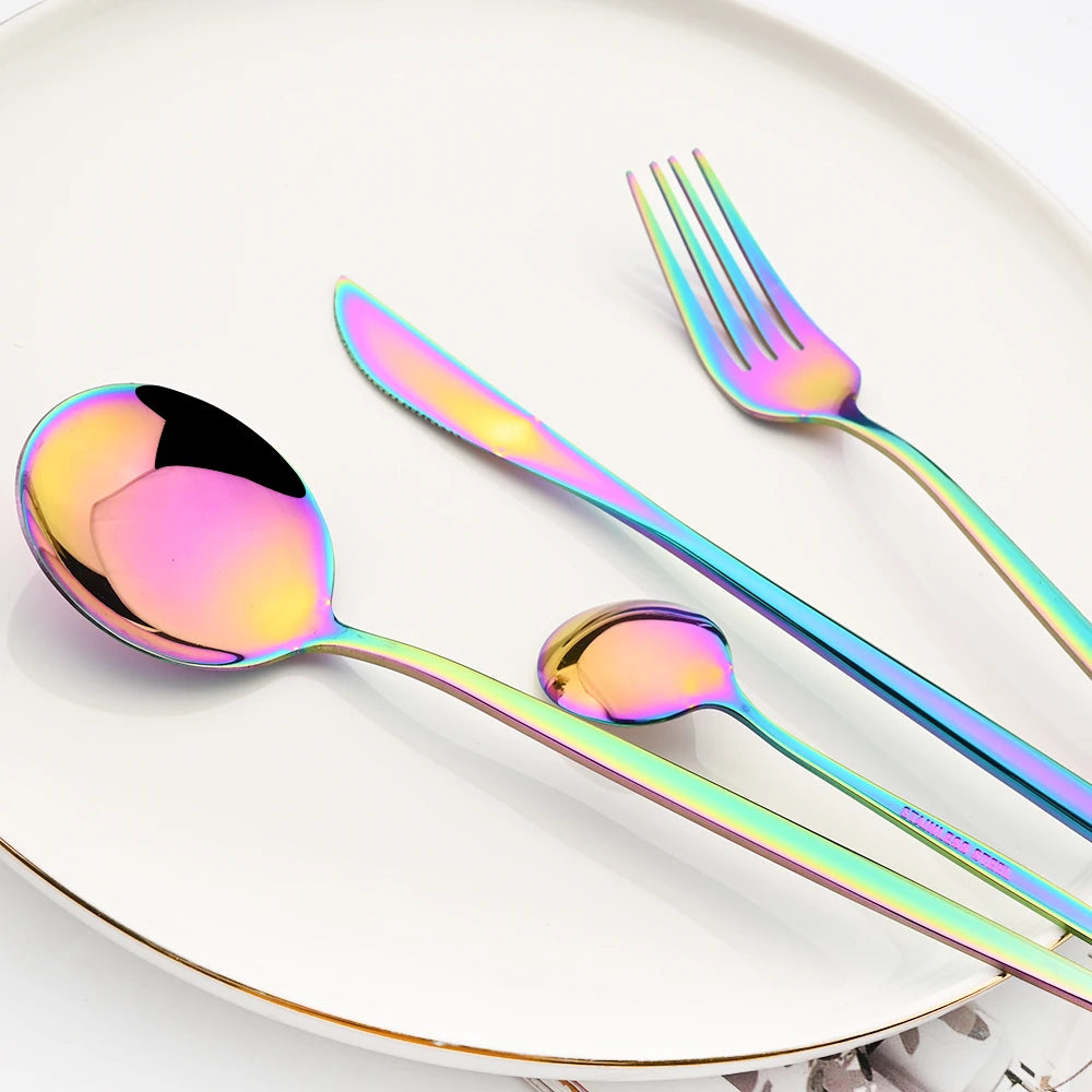 24pcs Stainless Steel Cutlery Set Knife Coffee Spoon Fork Dinnerware Set Mirror Durable Flatware Western Party Kitchen Tableware