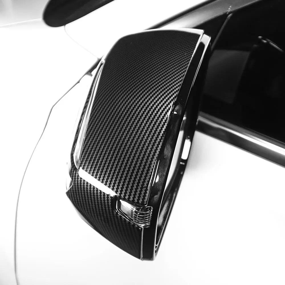 Black carbon fiber textured side mirror cover with chrome trim for Hyundai Palisade led mirror covers 2020-2025.