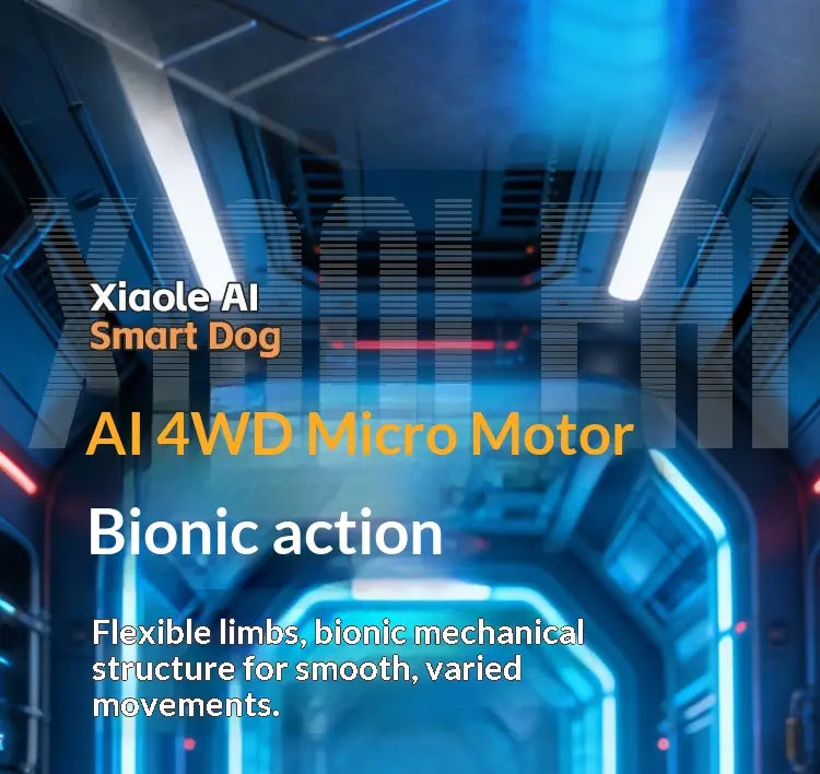 Xiaole ai smart robot dog interactive electronic pet with a sleek futuristic design featuring glowing blue and white led accents along its body.