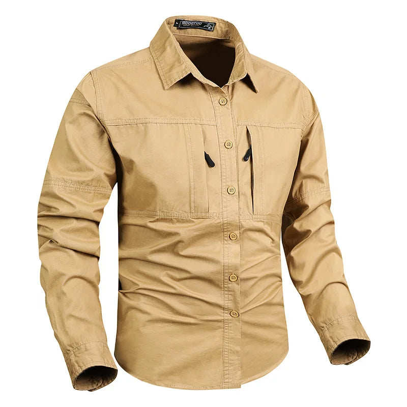 New Men's Long Sleeve Shirt Spring Autumn Wrinkle Free Workwear Shirts Japanese Style Lapel Pocket Casual Fashion Blouse Tops