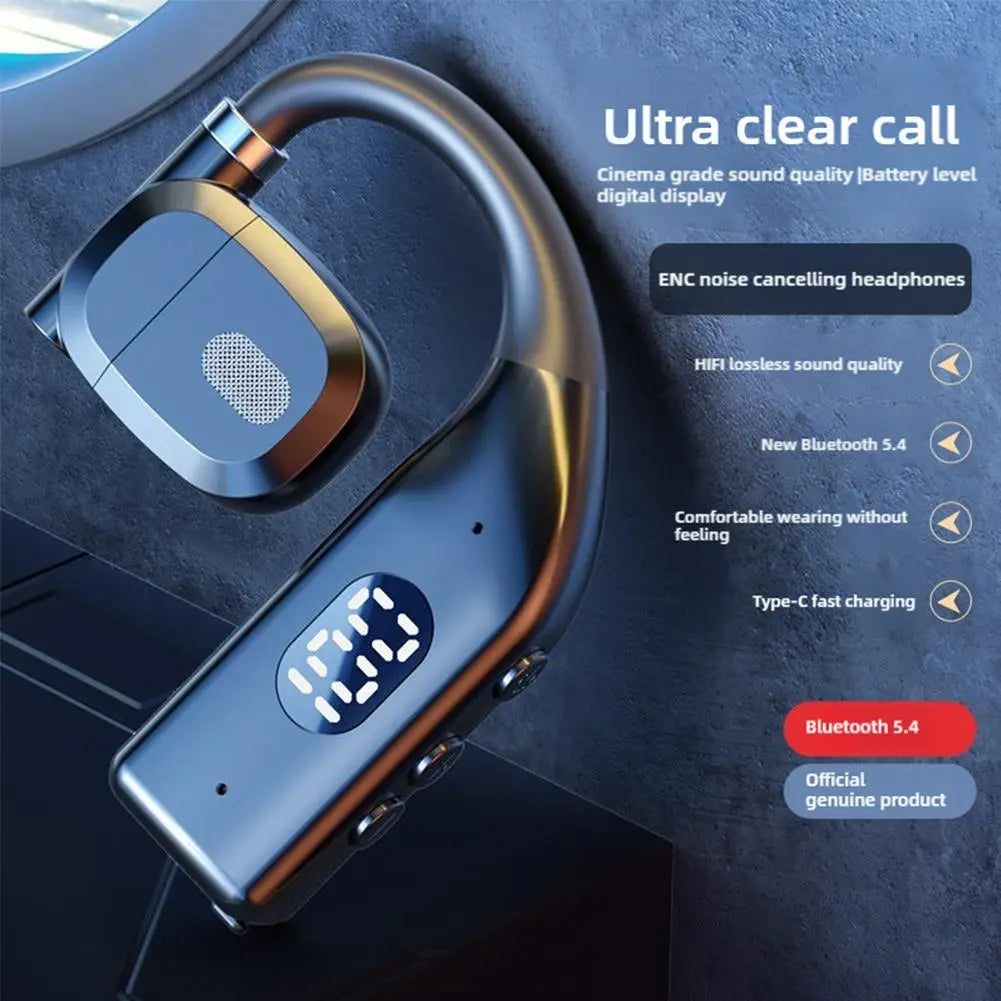 black and gold bluetooth 5.4 wireless gaming sports earbuds with digital display showing battery level