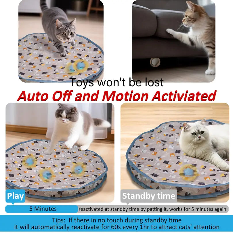 alfombrilla circular interactiva para juguete de gato con patrón gris y negro, con ribete azul, para el conjunto de juguetes de gato interactivos, fabricada en China continental