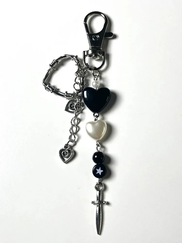 Black heart keychain cute Charm aesthetic