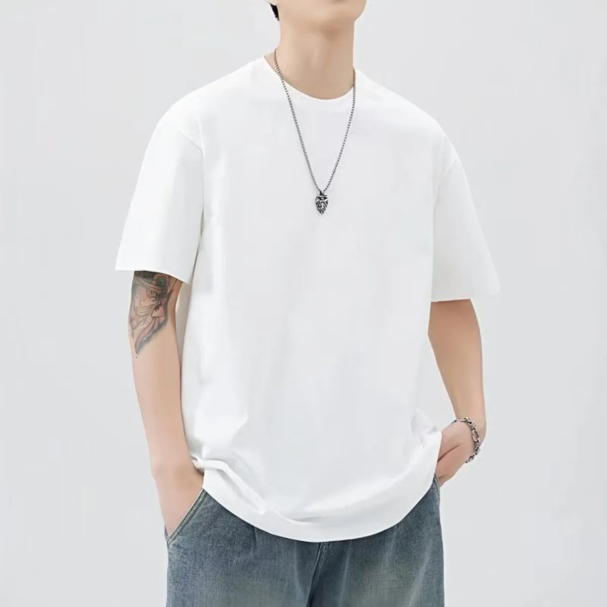Men T Shirt New Summer Tops Solid Color Commute Classics Blank Tshirts Foundation  Round Collar Short-Sleeve  White Top Tees