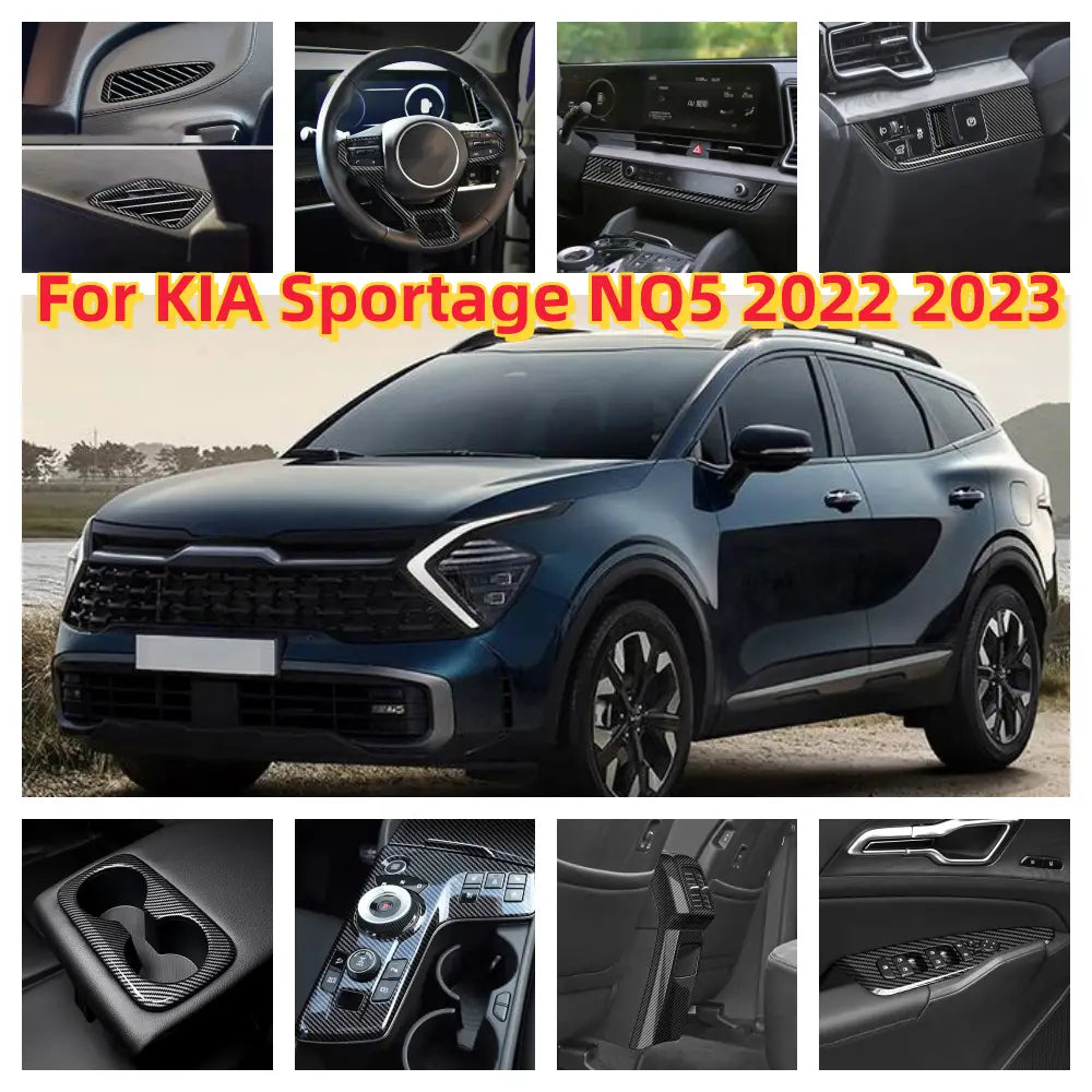 Car Interior ABS Carbon Fiber Accessories for Kia Sportage NQ5 2022-2024 Instrument Console Gear Water Cup Cover Air Vent Trims