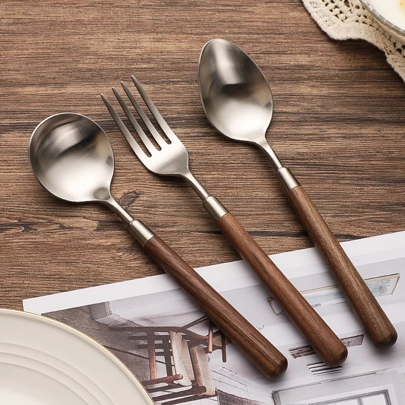 Vintage 304 Stainless Steel Tableware For The Kitchen Cutlery Dinner Steak Dessert Spoon Fork Knife Kit Set Dinnerware Flatware