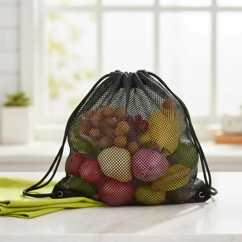 Mesh Drawstring Bag Backpack Black Mesh Bags Heavy Duty Soccer Ball Net Bag Equipment Bag For Gym Beach Swimming Gears