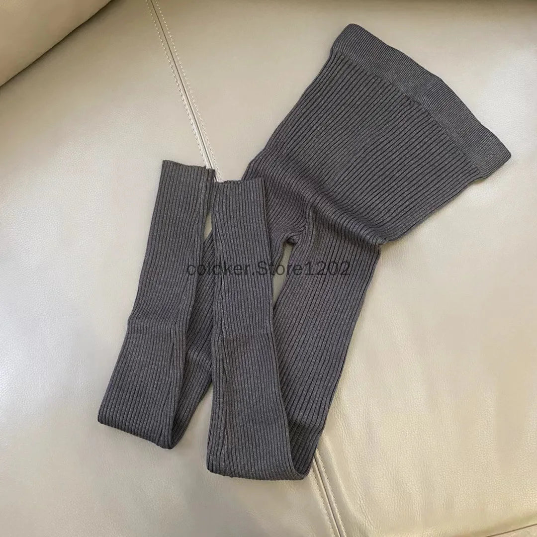 Knitted Leggings Slim Autumn Winter Women Ins High Waist Casual Korean Fashion Trousers Ribbed Elasticity Ankle-Length Pants