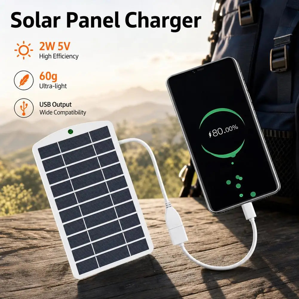Solar Panel Charger 2W 5V USB Portable Outdoor Power Bank For Mobile Phone Camping Hiking Outdoor Emergency