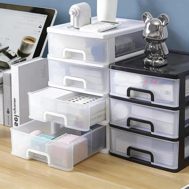 Multi-Compartment Plastic Storage Cabinet with 2 to 4 Drawers, Ideal for Office and Home Desk Organization
