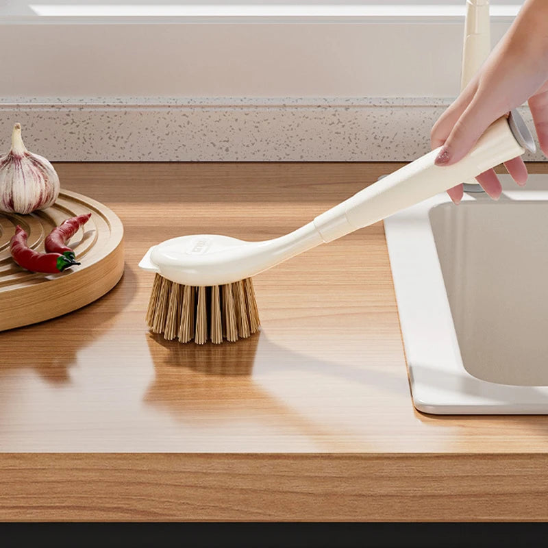 Kitchen Cleaning Brush Long Handle Dish Brush Stove Grease Scrubber 2in1 Cleaning Tools with Suction Bottom for Sink Pots Pans