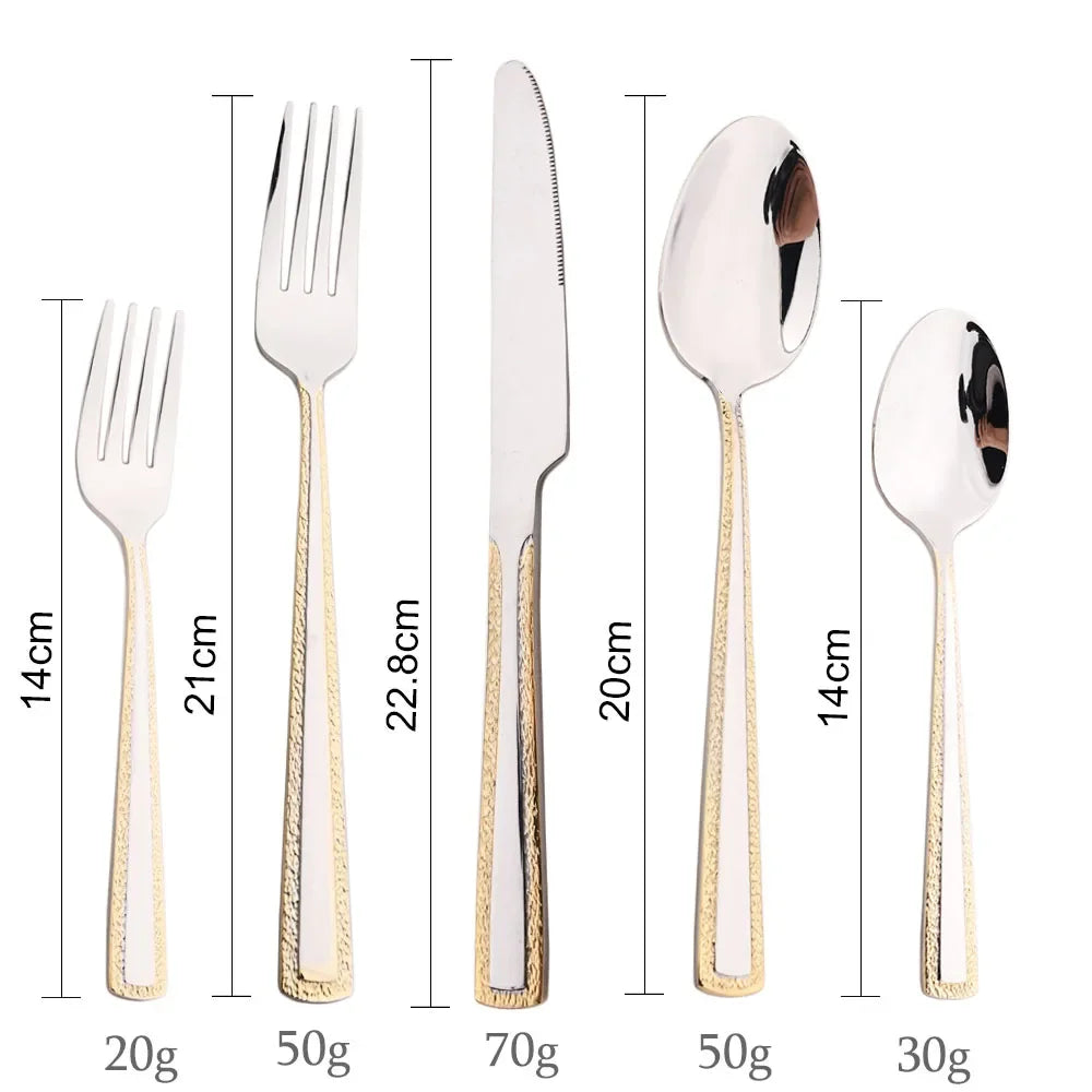 4Pcs Stainless Steel Cutlery Set Knife Fork Spoon Dinnerware Set Embossed handle Dinner Tableware Kitchen Home Flatware