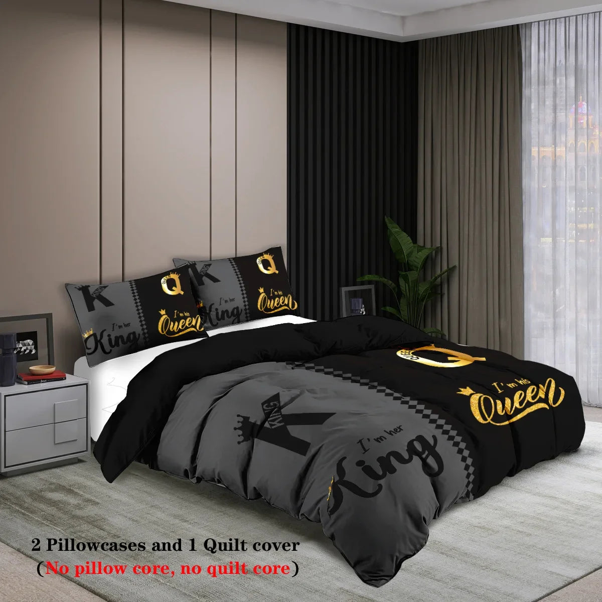 3pcs Bedding Set King Queen Size Pattern Dark Color Cover with 2 Pillowcase Single Double Soft Cover for Bedroom Decor