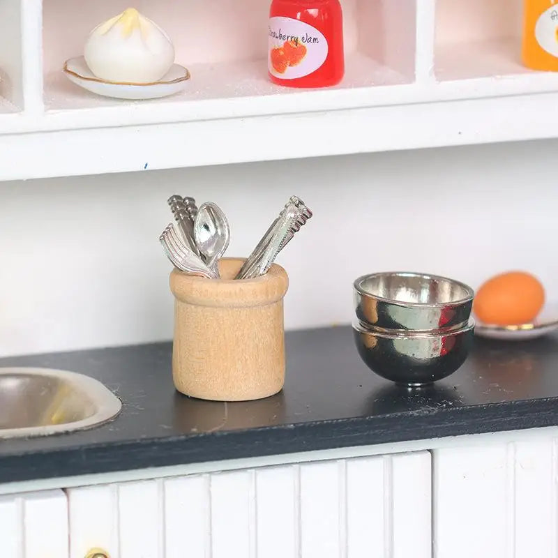 Miniature Dollhouse Kitchen Utensils Set Small Cookware Tools Realistic for Kids Room Decor Pretend Cooking Fun
