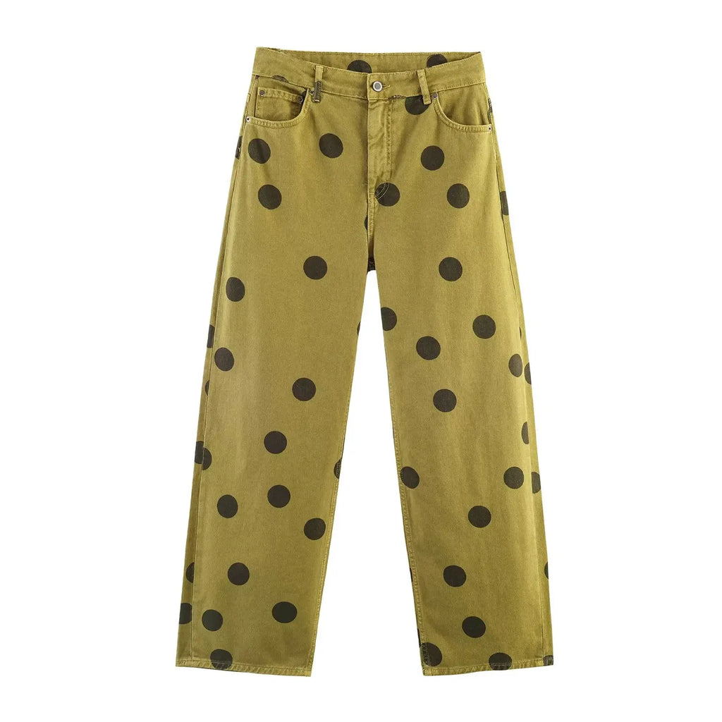 Women Wide-Leg Pants Fashion Elegant High Waist Polka Dot Jeans Pants Spring Summer Chic High Street Pants 2026 New