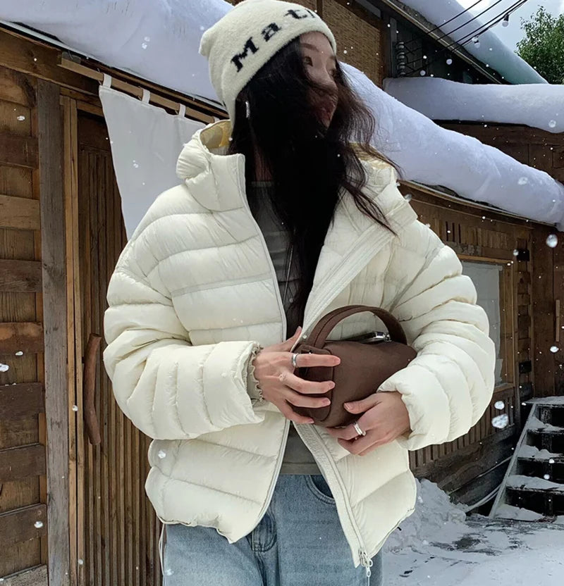 Fashion Fall Lightweight Hooded Puffer Jacket Russian Winter Women Zip Up Solid Warm Cotton Padded Outerwear Quilted Coat Куртка