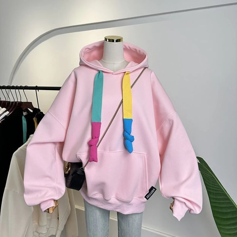 Oversized Hoodies Women Fashion Color Drawstrin Hooded Coats Spring Autumn Trendy Korean Loose Sweatshirt Womens Pullover Tops