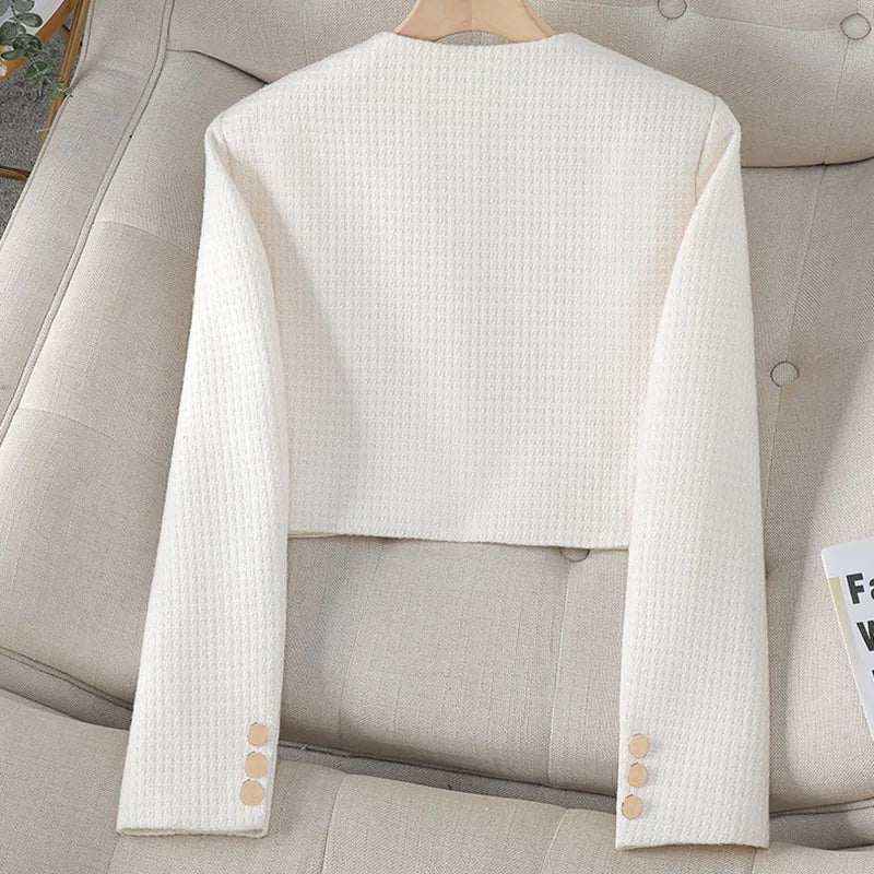 Fashion Women Formal Blazer Ladies White Blue Black Long Sleeve Cardigan Coat Work Wear Short Blazer Jacket Autumn Female Tops
