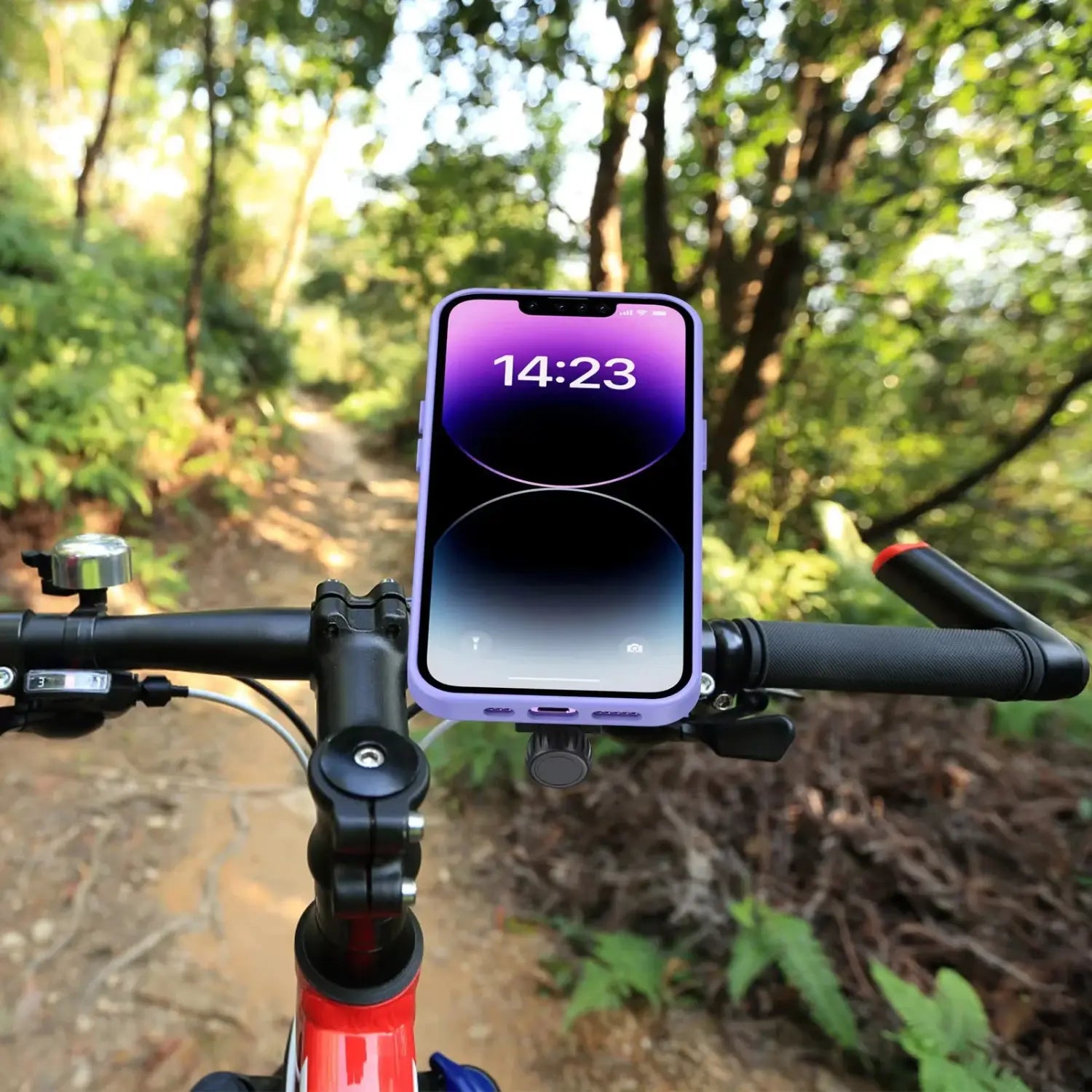 Soporte para teléfono de bicicleta morado en el manillar, que sujeta firmemente un iPhone en el manillar de la bicicleta para teléfonos inteligentes de 4,7 a 7,2 pulgadas