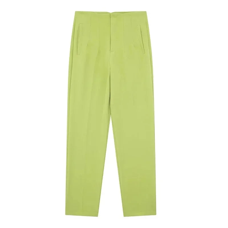 HXAO Office Wear Women'S Formal Pants Pleated High Waist Pants For Women Casual White Cropped Trousers Blackpink Woman Pants