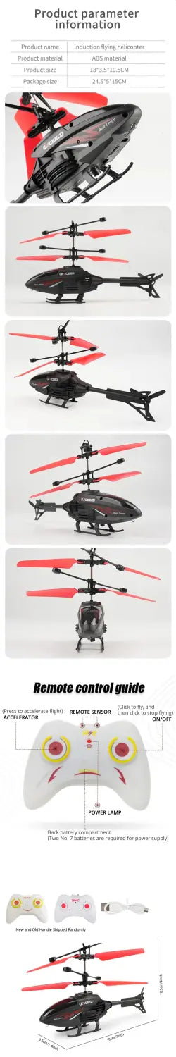 Black and red gesture control RC helicopter with sleek aerodynamic design and LED lighting for enhanced channel functionality.