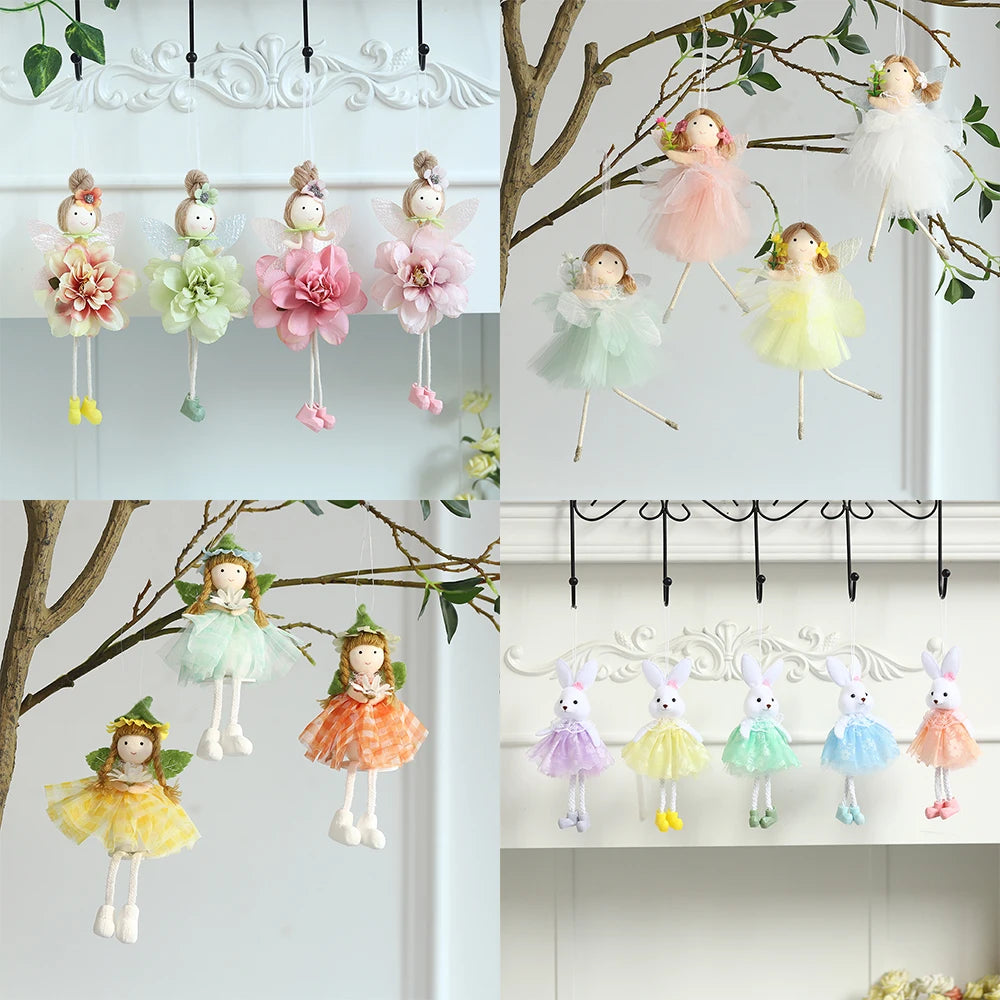 1Set Easter Hanging Ornaments Cute Bunny Flower Fairy Elves Angel Girl Ornaments Pendants Happy Easter Party Decoration Gifts