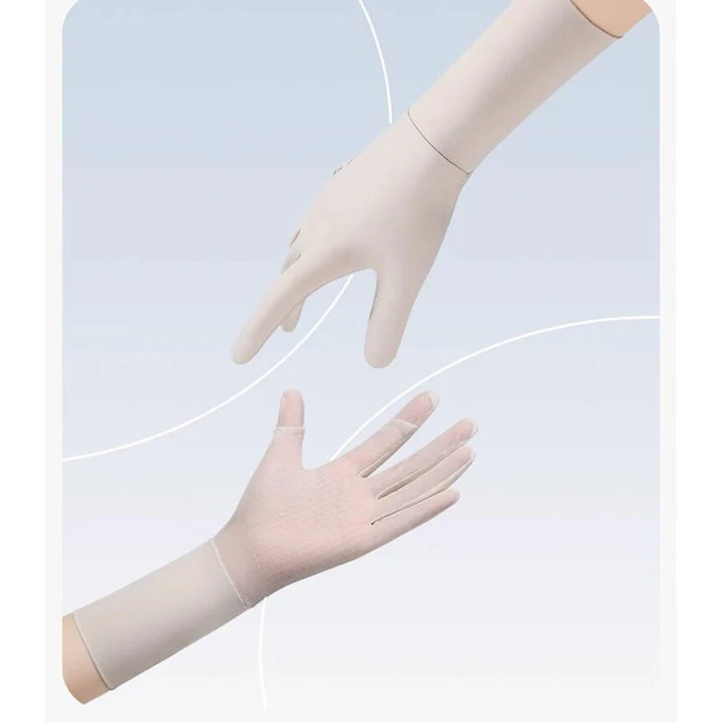Cycling Women Gloves Ice Silk UV Protection Driving Long Cuff Touch Screen Flip Top Breathable Cooling Anti-Slip Stretch Gloves