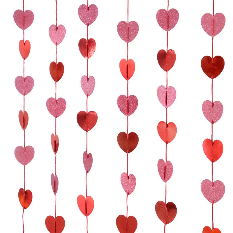 Valentines Day Red Heart Banner Garland Bunting Love Heart Paper Banner Valentines Day Decoration Birthday Party Banner String