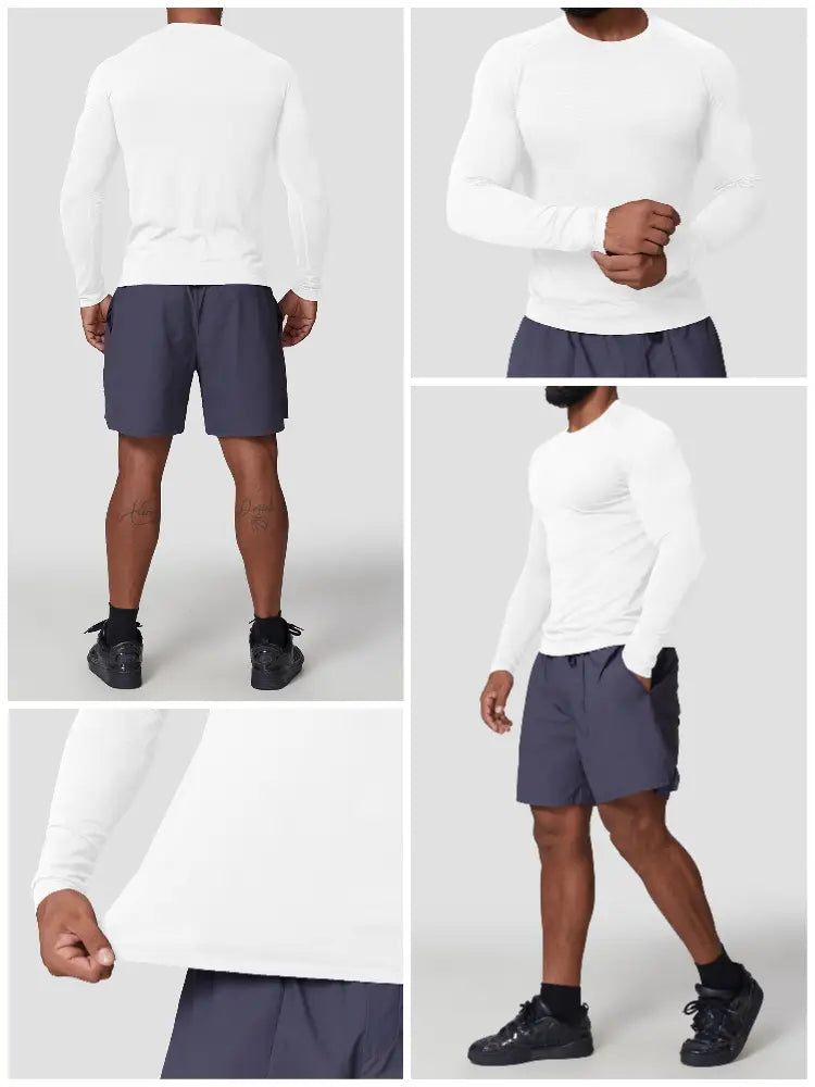 Men’s quick dry long sleeve white athletic shirt with a crew neck and fitted design ideal for fishing.