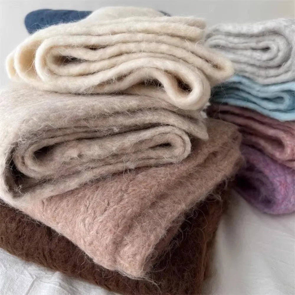 Women's Winter Warm Scarf Neck Wraps Cashmer Student Neck Warmer Shawl Solid Color Girls Scarves Bib For Outdoor Skiing Cycling