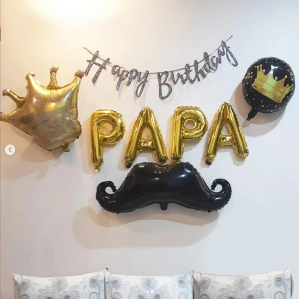 1Set Super Dad Balloons Happy Father's Day Foil Helium Ball Father Mother Party Decoration I Love You PAPA Crown Air Globos Ball