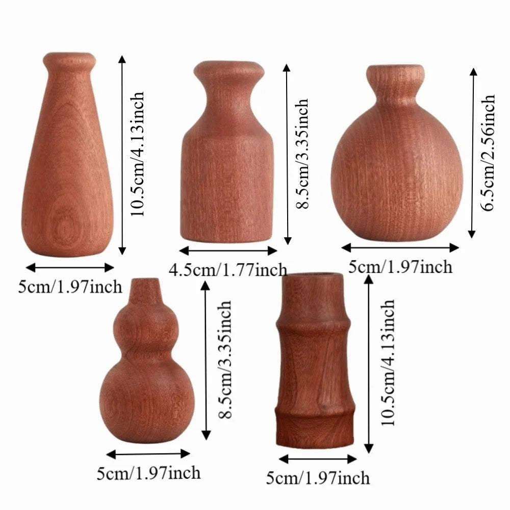 Unique Floral Arrangement Wooden Vase Decorative Minimalism Flowerpot Bamboo Gourd Shape Tabletop Decor Home Decor