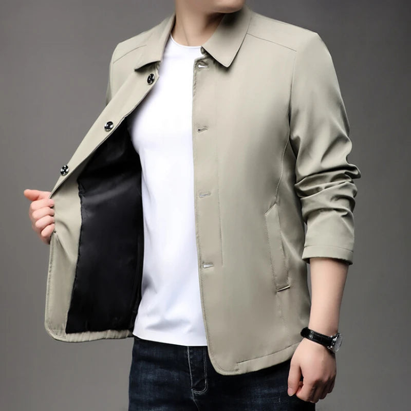 New Men's Jacket Business Casual Jacket Fashion Slim Coat Solid Color Trench Coat Single-Breasted Top
