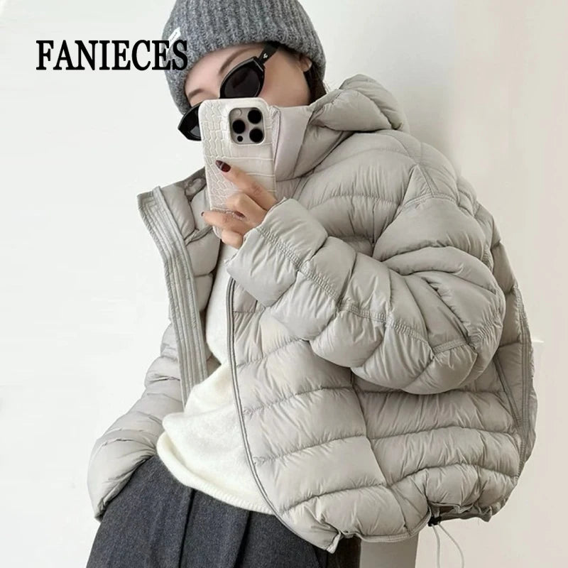 Fashion Fall Lightweight Hooded Puffer Jacket Russian Winter Women Zip Up Solid Warm Cotton Padded Outerwear Quilted Coat Куртка