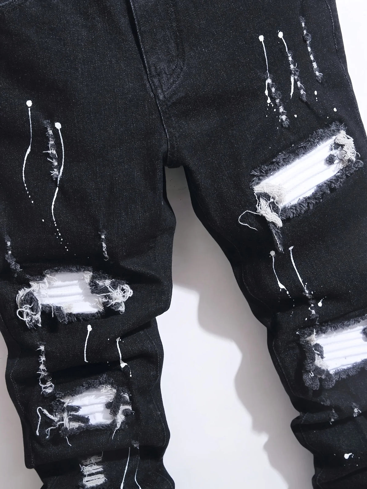 Men's Ripped Denim Jeans for Man High Stretch Skinny Biker Pants Casual Slim Fit Trousers with Patchwork Embroidery Streetwear