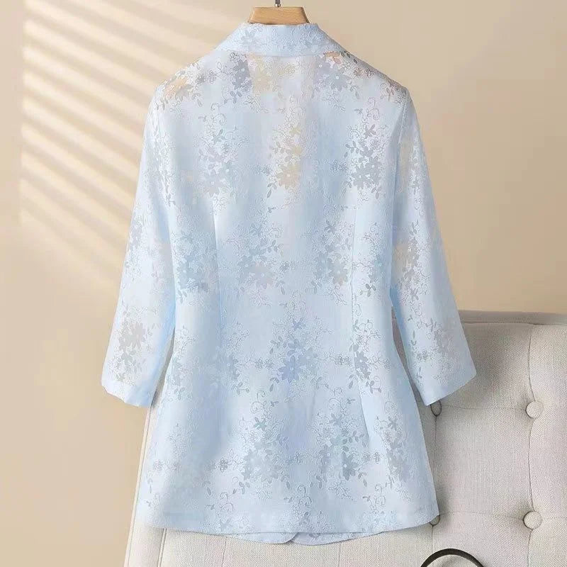 Women Lace Blazer Jacket Summer Eugen Sun Protection, Foreign Style Slim New Hollowed Out Seven Point Fashionable Suit, High-end