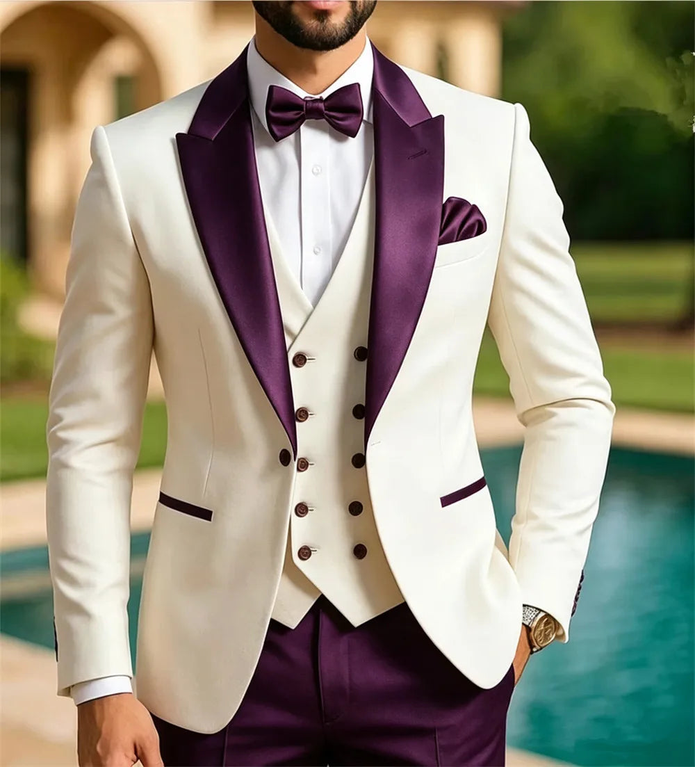 Elegant 3 Pieces Men's Suit Custom Groom Formal Outfit Wedding Party Prom Business Tuxedo Tailor Made