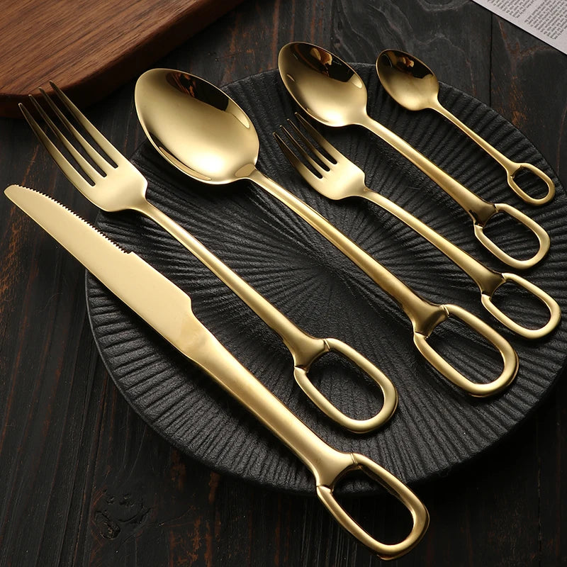 Western Dining Utensils Three-Piece Set Steak Knife Fork Soup Spoon Stainless Steel Cutlery Dishwasher Safe Dinnerware Set