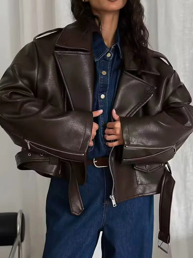 HH Women Winter Jackets Solid Turn-Down Collar Pocket Women Fashion Long Sleeves Short Loose Leather Belt Warm Coats Trendy