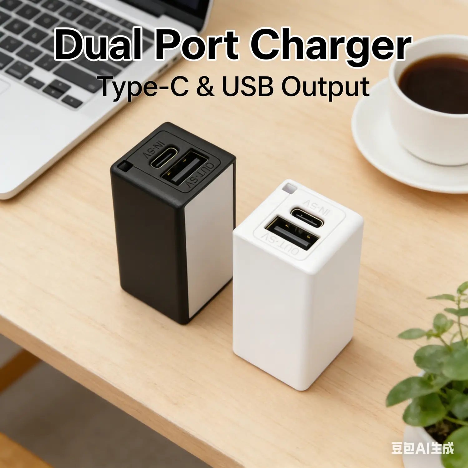 black and white dual port chargers featuring type-c and usb output ports for power bank diy portable mobile case compatible with 18650 battery for efficient portable mobile power.