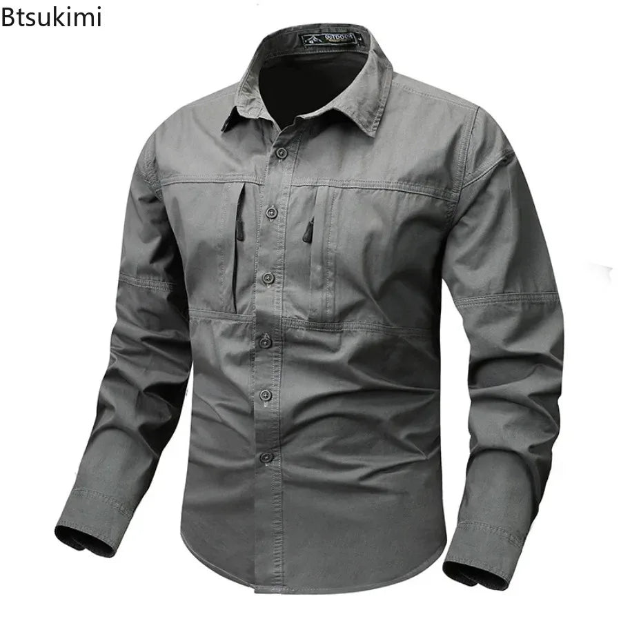 New Men's Long Sleeve Shirt Spring Autumn Wrinkle Free Workwear Shirts Japanese Style Lapel Pocket Casual Fashion Blouse Tops