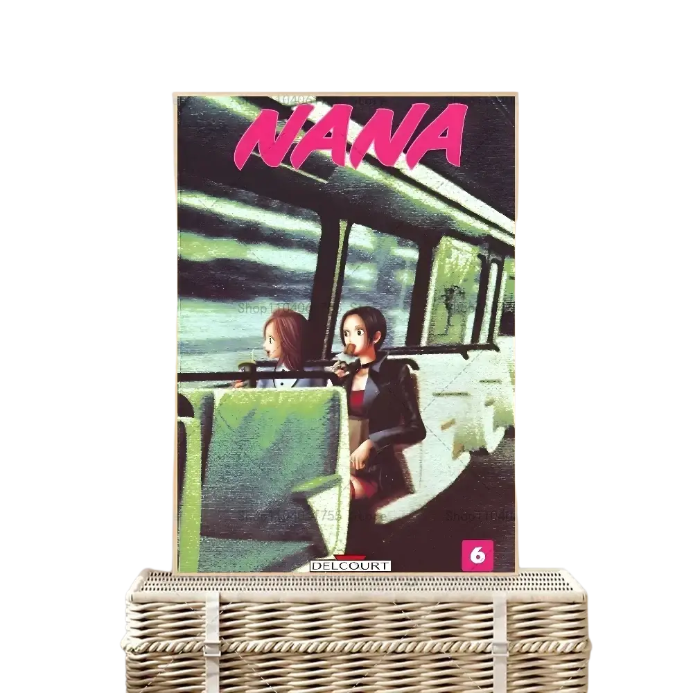 La couverture avant du manga volume 6 de Nana (classique animé), présentée sur un autocollant-sticker d’affiche murale étanche coloré par Delcourt, vue sous un léger angle