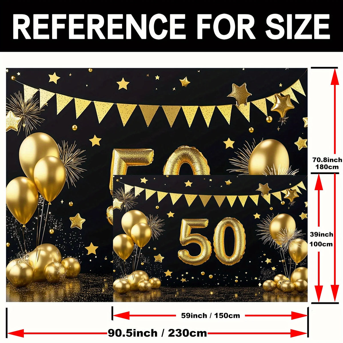 1 50th anniversary celebration banner, - Golden anniversary and birthday party background, photo booth and dessert table
