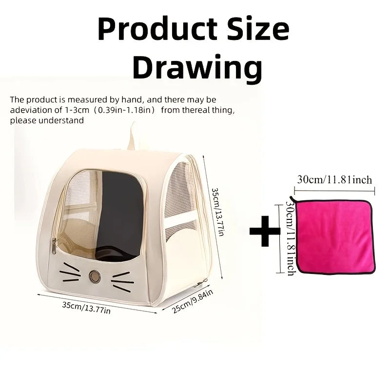2-Piece Pet Backpack + Towel Set (1 backpack + 1 towel), Pet Travel Bag Set, Portable Pet Carrier with Mesh Window